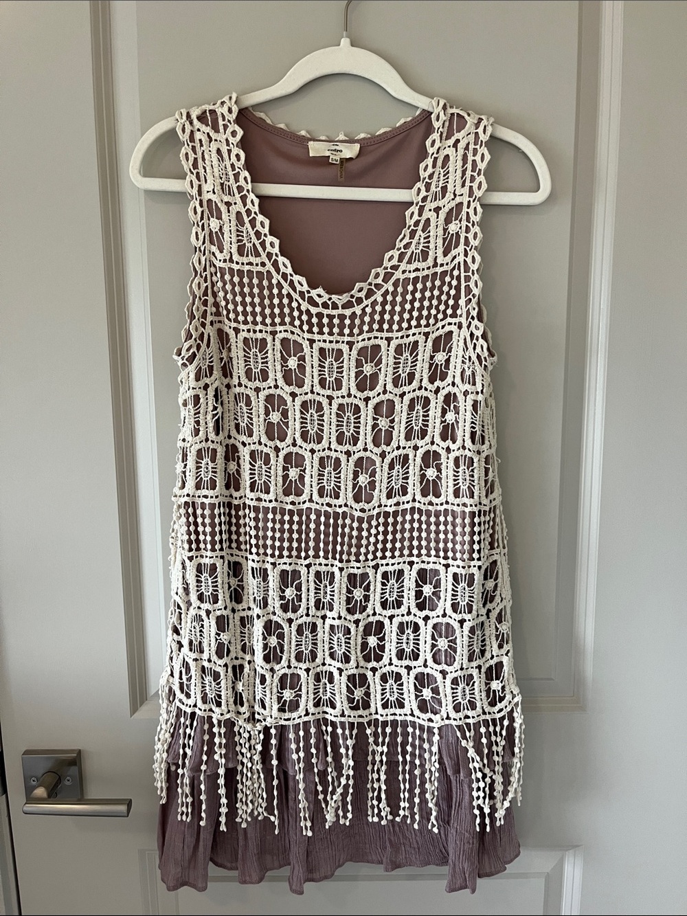entro Mauve Dress with White Crochet Overlay